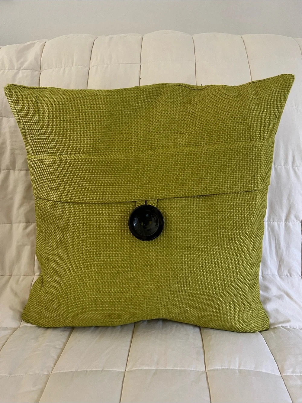 Green Textured Accent Pillow with Decorative Button